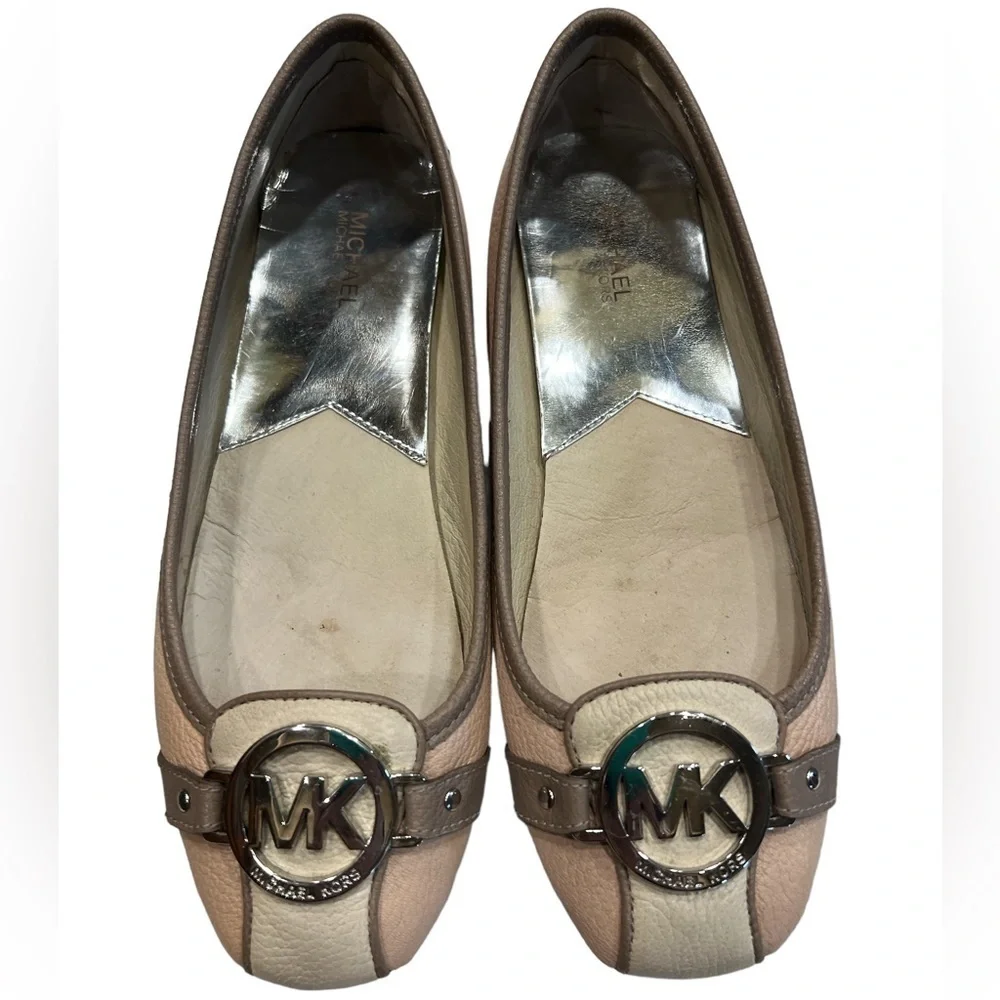 Michael Kors Women’s Fulton Moc Two Tone Ercu Leather Flats Shoes Sz 6.5